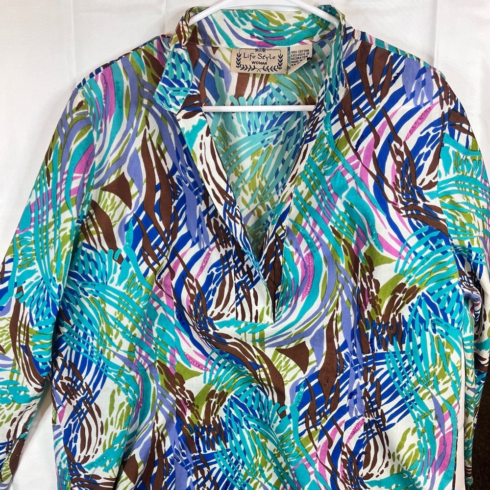 Life-Style Women Floral‎ Print 3/4 Sleeve RN#94153 Sz 1x Made In India